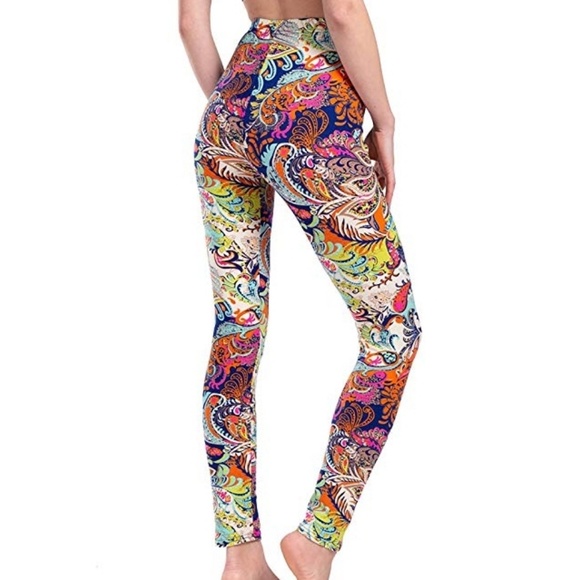 Tropical Paisley Print Boho Multi-Color Leggings - Picture 2 of 8